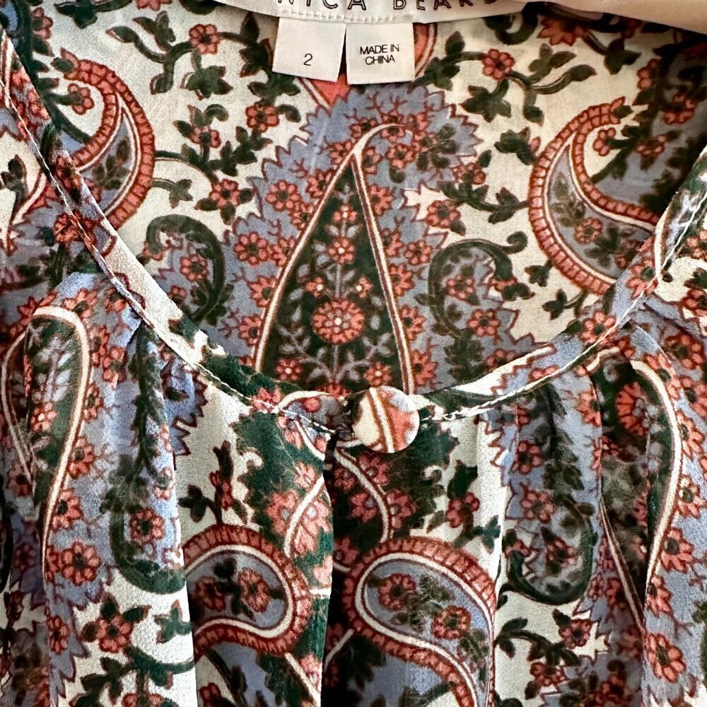 VERONICA BEARD Sazan LS Handkerchief Hem Paisley Dress In Ecru Multi- Size 2 - Picture 7 of 8